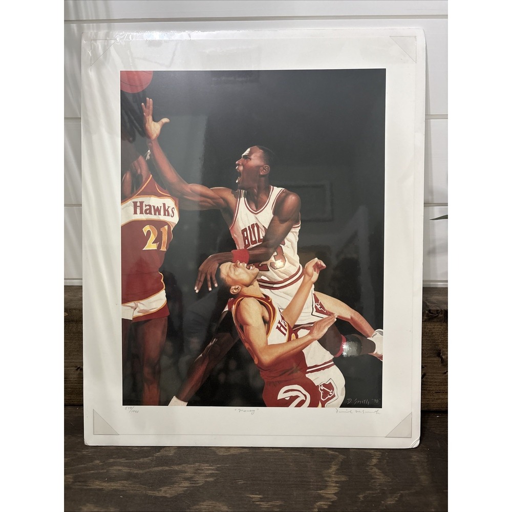 VINTAGE 1990 Michael Jordan Lithograph Art By Daniel M Smith "MONEY" COA 1990